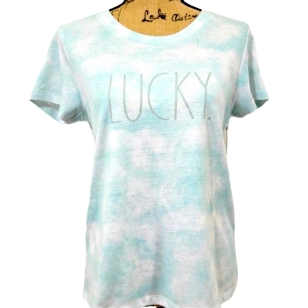 Rae Dunn Lucky T-shirt XL Sky blue cloud print NWT